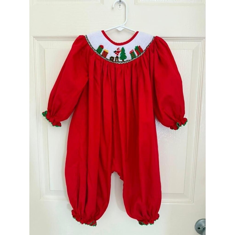 Smocked or Not Baby Christmas Romper 18M Red Santa Tree Holiday Outfit